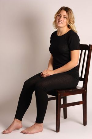 Ull/Silke tröja m kort ärm Svart L