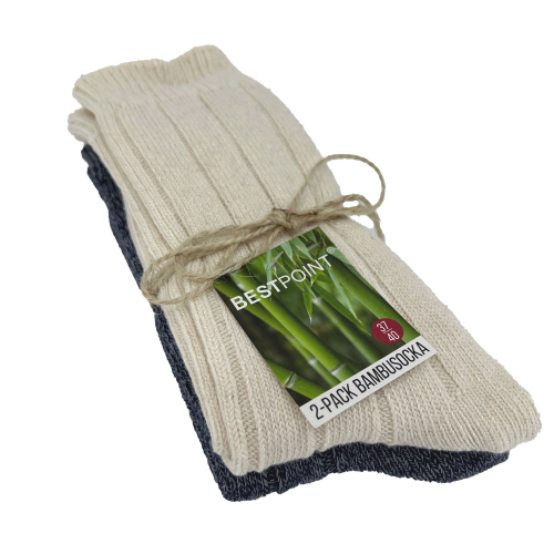 2-pack Bestpoint bambustrumpor ribbade natur/marin 37-40