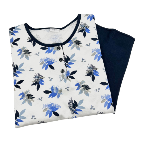Pyjamas dam lång löv marin XL