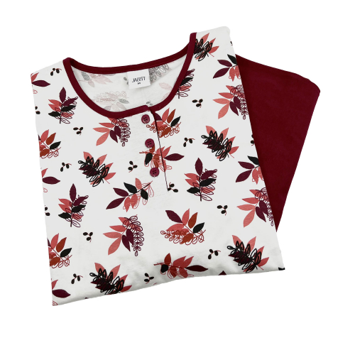 Pyjamas dam lång löv vinröd M
