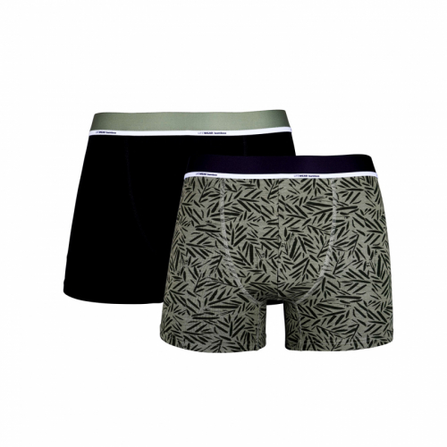 2-pack kalsonger boxer bambu blad grön/svart M