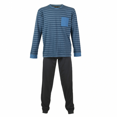 Herrpyjamas randig blå/svartrandig S