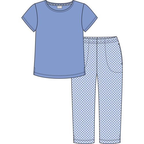 Pyjamas dam kort ärm 3/4-byxa blå S