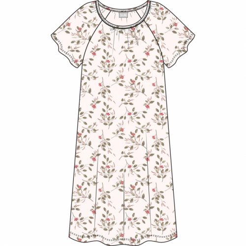 Kortärmad nattlinne med blommönster i rosa och grönt. Tillverkat av varumärket Trofé.