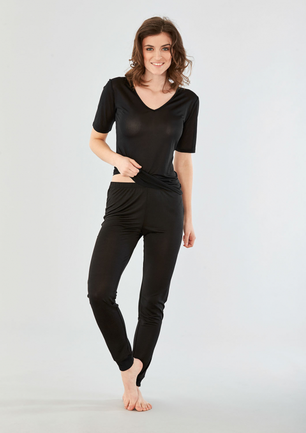 Alternativ bild 1 för Damella Silk Leggings Svart silke Small Dam